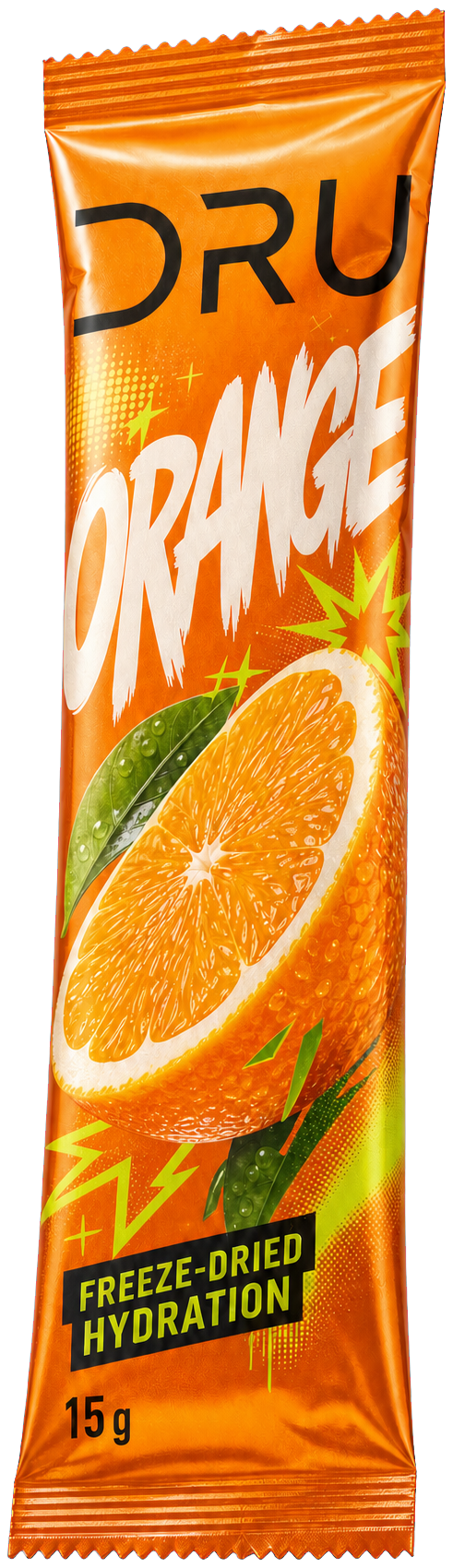Orange DRU freeze-dried hydration sachet